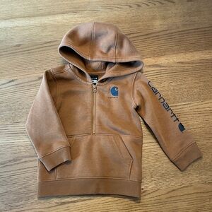 Carhartt Brown Toddler Hooded Half-Zip Kangaroo Pocket Sweatshirt 18 Months